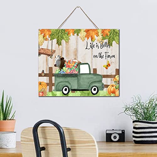 Plaque en bois d'automne décoration étagère chambre salon camion vert 25x30 cm - 5