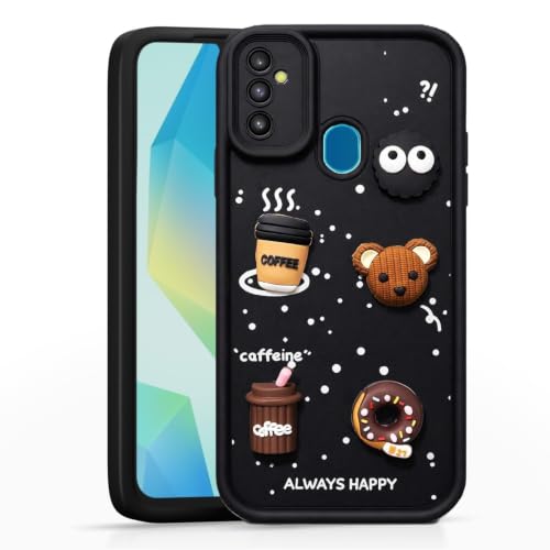 Image of Bintage Back Cover Compatible for Realme RMX2027 /Realme C3 | Cute Fun Ball | 3D Taddy Smiley Coffee | Milk Case | Full Body Protection - Black