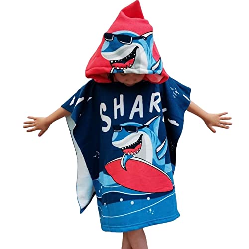JFAN Toallas de Baño Infantiles Niños Toalla Con Capucha Niños Animados Microfibra Toalla Playa Poncho NiñAs Natacion Accesorios 2-10 Años，Tiburón