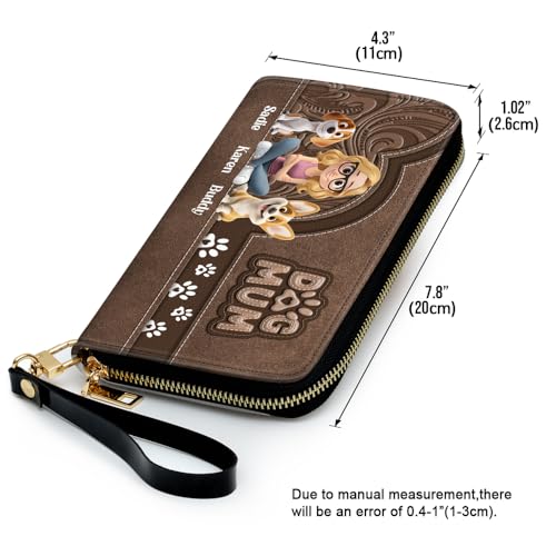 Chibi Cartoon Dog Mom Personalized Leather Wallet – Custom PU Leather Long Wallet with Wrist Strap – Dog Lover Gifts for Women, Mom, Daughter (Dog Mom, 2 Pets)4