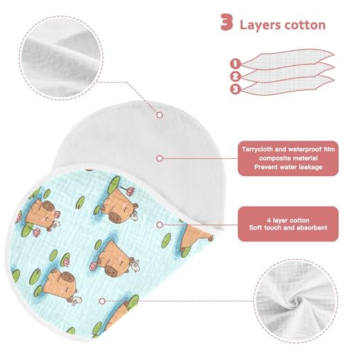 J JOYSAY Capybara Flowers Bird Blue Baby Burp Cloths for Boys Girls Large 22''x11'' Cotton 4 Layer Milk Spit Up Rags for Newborn one sizex23