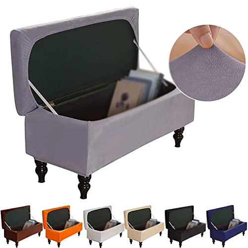 Velvet Ottoman Cover Rectangle, Stretch Storage Ottoman Bench Slipcovers Removable Storage Bench Cover Footrest Stool Slipcover For Living Room Bedroom Furniture Protector ( Color : Brown , Size : 47. #TOP5