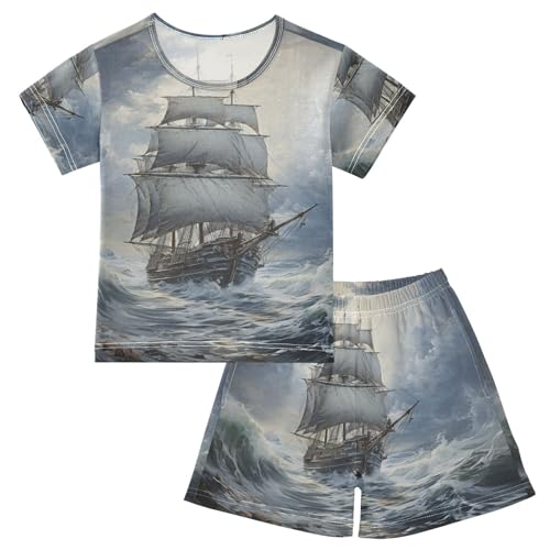 ALAZA Nautical Pajama Set Short Sleeve Sleepwear Soft Lounge Nightwear