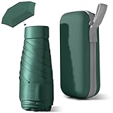 HCQC Mini Regenschirm mit UV-Schutz – Kompakter Taschenschirm für Rucksack & Handtasche, Tragbar für Männer und Frauen (Dunkelgrün)