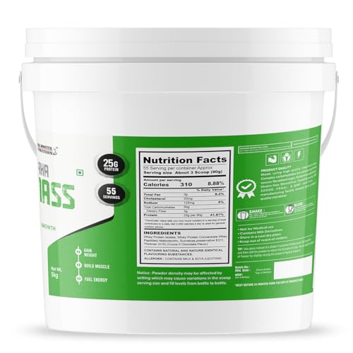 Image of Animal Booster Nutrition Maha Mass Gainer, 25gm of Protein in 90gm of Serving Helps in Gain Weight, Build Muscle & Fuel Energy (5Kg, Mango Flavor)