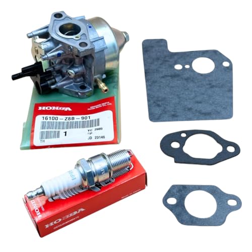 Genuine 16100-Z8B-901 Carburetor kit for Honda GCV160 HRR216 HRS216 Lawn Mower include Genuine 16212-Z8B-900 17228-Z8B-900 19651-Z0L-000 Gaskets and Spark Plug 98079-55846