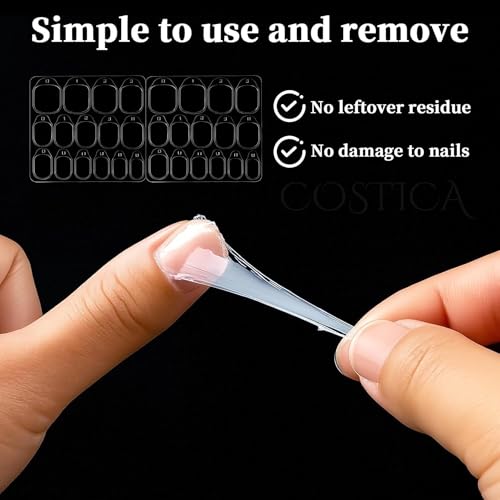 Image of COSTICA Nail Adhesive Tabs, Clear Ultra-Thin Double-Sided Press on Nail Stickers, 12 Sizes Waterproof, 20 Sheets with 3 Orange Sticks and Mini Filler (480 Pcs)