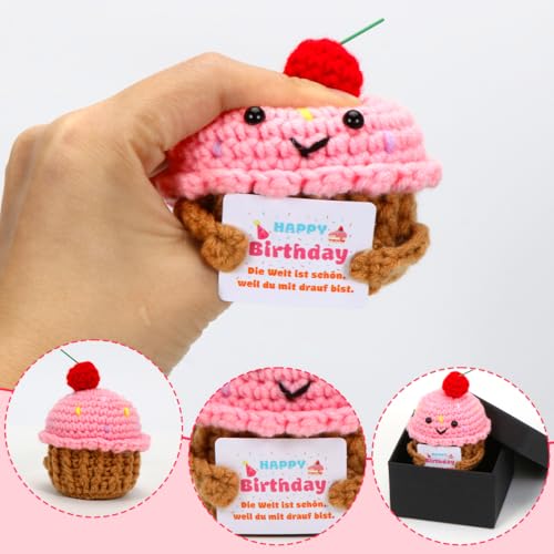 Pocket Hug Positive Cupcake,Kreative Positive Handgestrickt Geschenk,Cupcake Glücksbringer Geschenke,Emotional Support Geburtstagsgeschenk für Freunde Kollegen Familie Freundin,Spielzeug