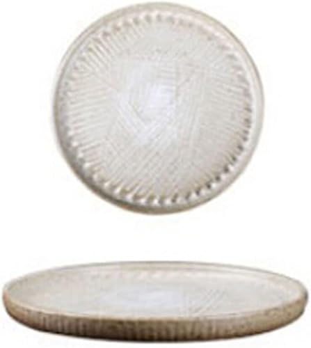 WULFY Vajilla Household Tray Dish Round Large Steak Dish Vintage Handmade Breakfast Pasta Dish Dumplings Flat platek Plate (Color  White)