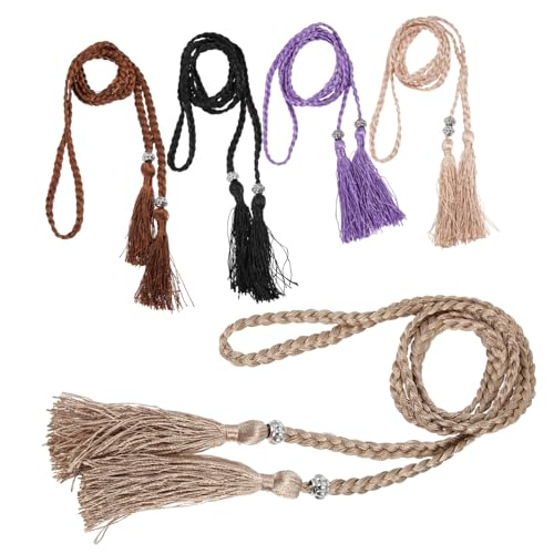5pcs Woven Tassel Waist Belts for Women Casual Bohemian Dress Belt with Skirt and Pants Decor Lightweight Multi Color Fashion Accessory