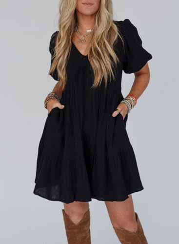 Acelitt Women's Summer Dresses 2025 Beach Casual Deep V Neck Loose Sundress Short Sleeve Mini Dress2