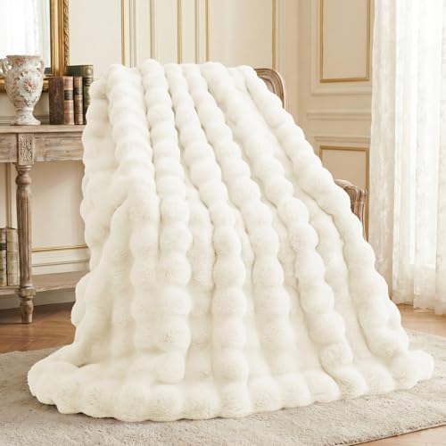 L'AGRATY Bubble Faux Rabbit Fur Throw