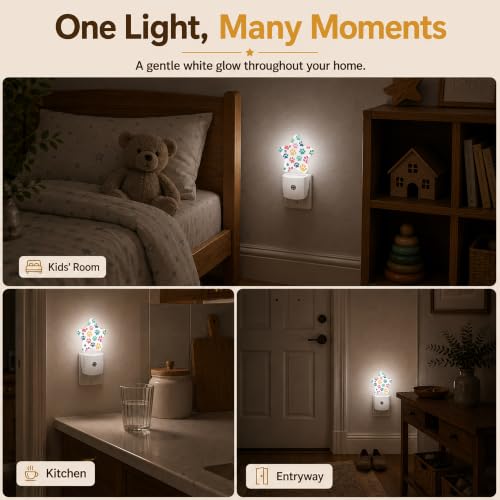 Image of Dog Paw Plug in Star Night Light, Night Light with Sensor for Kids Nursery Bedroom, Decorative Soft Glow Lamp for Hallway Bathroom, Energy Saving