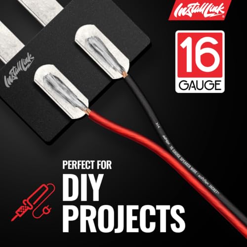 Image of Install Link 16 AWG Gauge Speaker Wire (250 Feet) Car or Home Theater (CCA) | 16 /2 Speaker Cable, 2-Conductor, Frosted Red /Black, Easy Strip, Polarity ID, for Car Audio & Home Stereo