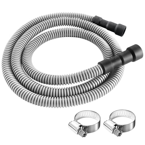 Elyfree Dishwasher Drain Hose 6 FT Corrugated & Flexible Dishwasher Hose Drain Replacement with Clamps Discharge Hose Fits 11/16 1 1-1/8 Dishwasher End (Feet 6)