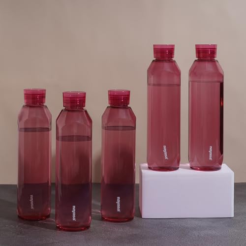 Image of Nayasa Space Plastic Water Bottle 1150 ml | Set of 5 | BPA-Free Fridge Bottle for Home, Office, School, Gym | Leak-Proof & Durable | Red