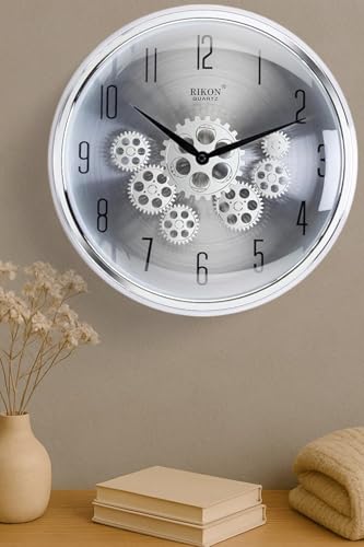 Image of Rikon RG-151 Chrome Analog Wall Clock - 40.64x38.10 CM Round Design for Office, Home & Living Room Decor