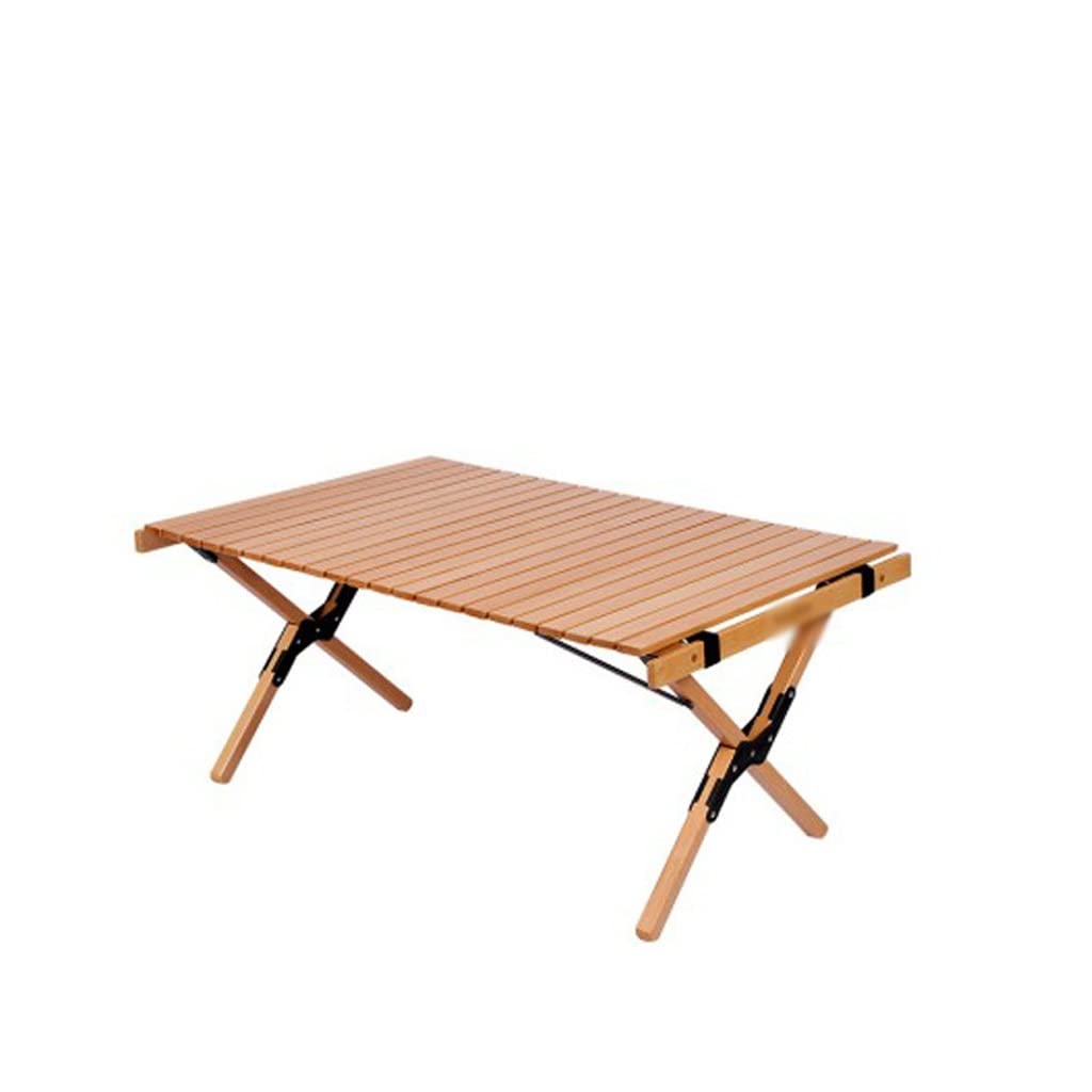 Outdoor Camping Picnic Wood Desk Folding Egg Roll Table Walnut Portable Foldable Self-Driving Tour Table(Wood Color,60 * 45 * 36cm)