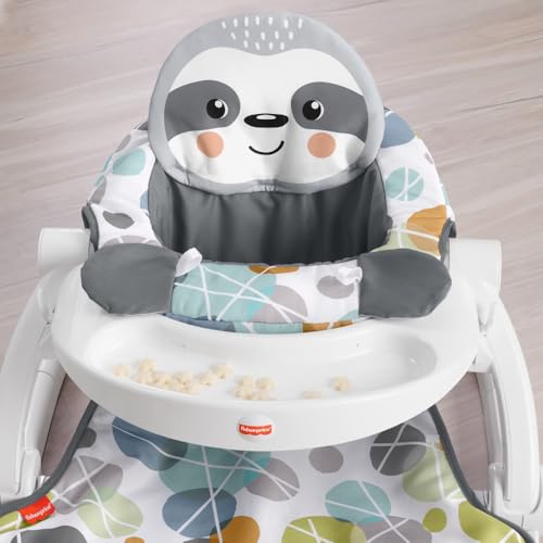 Image of Fisher-Price Portable Baby Chair Sit-Me-Up Floor Seat with Snack Tray, Newborn Sensory Activity Toys & Plush Cute Sloth Washable Pad