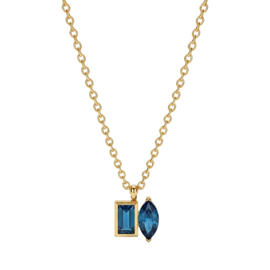 Golden Blue Stone Necklace for Women & Girls | Lightweight Stylish Neck Chain | Elegant Minimal Jewelry | Casual & Party Looks | Marriage, Birthday | Gift for Valentine Day-image-42