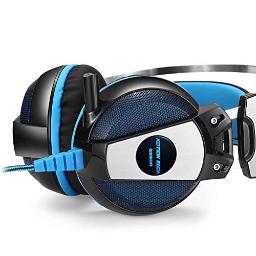 Casque écouteur bandeau gaming 3.5mm micro basse stéréo bleu noir
