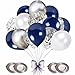 SunAurora Globo de Plata Azul Blanco, 50 PCS 12 Inch Globo Azul Marino, Globo de Confeti Plateado,Globo de Plata Blanco para la Decoración de la Boda Niño Nacimiento Bautismo Comunión (Plata)