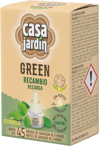 CASA JARDÍN | Recambio Eléctrico A Base de Aceites Esenciales | Con Citronella | 45 Noches de Protección | 1 Recambio 33 ml