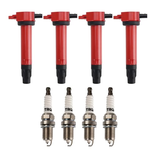 TRQ Ignition Coil and Spark Plug Kit 8 Piece Compatible with 2011-2014 Chrysler 200 2007-2010 Sebring 2008-2014 Dodge Avenger 2007-2012 Caliber 2009-2020 Journey 2007-2017 Jeep Compass Patriot