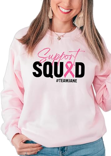 Custom Breast Cancer Sweatshirt Pink Support Squad Sweatshirts for Women Cancer Awareness Sweater Warrior Hoodie Breast Cancer Crewneck Sweatshirt Fighter Personalized Support Team Sweatshirt3