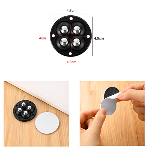 4 Pcs White Mini Self Adhesive Caster Wheels, With 4 Stainless Steel Rolling Balls,360°Rotation Self Adhesive Caster Wheels, Stainless Steel Rollers Universal Wheel For Trash Can, Furniture, #TOP1