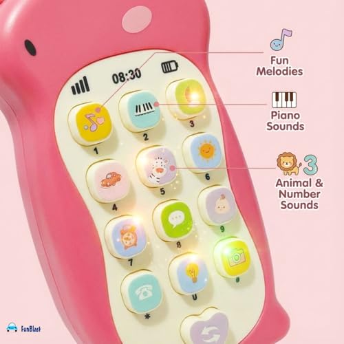 Image of FunBlast Cartoon Musical Mobile Phone for Kids, Mobile with Light & Sound Toys for Babies | Educational Toys for Kids 3+ Years /Boys /Girls-1 Unit (Uni-Pink)
