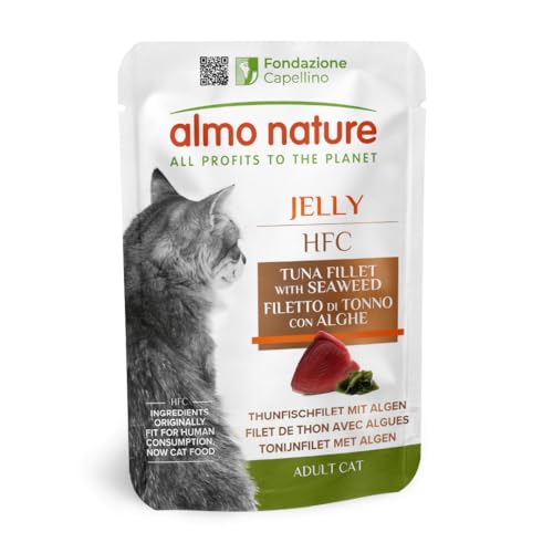 Almo Nature HFC Jelly - Alimento Umido per Gatti Adulti - Filetto di Tonno con Alghe - Human-Grade, Gluten-Free, Monoproteico - 55g (Confezione da 24)
