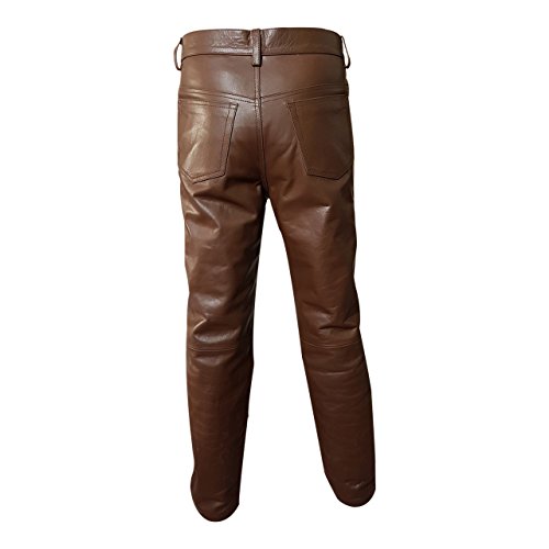 Mens Real Brown Cow Leather Sleek & Sexy 501 Style Jeans Pants Trouser Bikers2