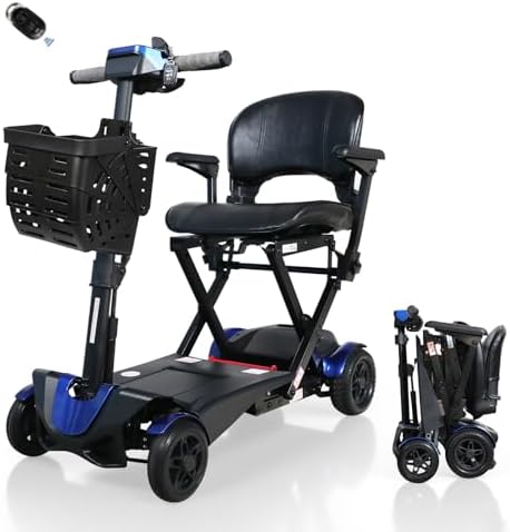 Electric Mobility Scooter for Adults Seniors,4 Wheel Foldable Powered Mobility Scooters,Automatic Folding Travel Mobility Scooter with Shock Absorption,Airlines Approved