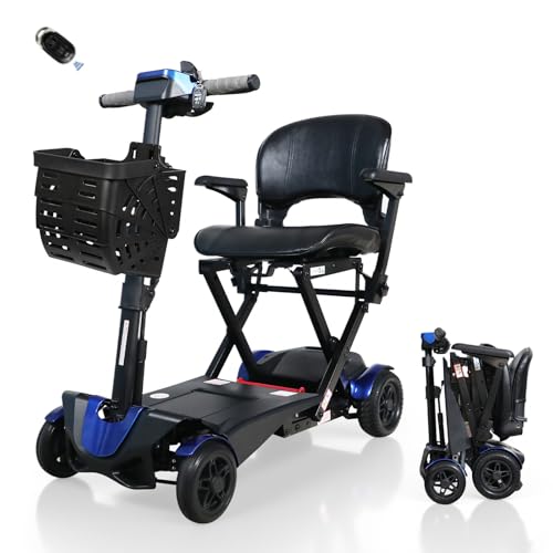 Image of Auto-Folding Mobility Scooter for Seniors & Adults, One-Touch Control Electric Mobility Scooters, Foldable Travel Mobility Scooter with Shock Absorption,Airlines Approved,Blue
