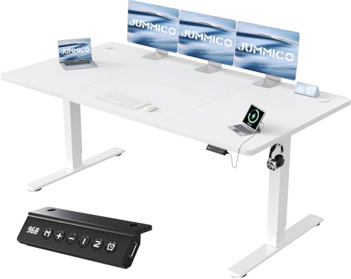 JUMMICO Höhenverstellbarer Schreibtisch mit USB-Ladeanschluss 180 x 80 cm, Schreibtisch Höhenverstellbar Elektrisch, Steh-Sitz Tisch Stehpult Verstellbarer Computertisch,Standing Desk,Weiß