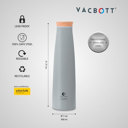Image of Clay Craft Vacbott Chariott Cork Single Walled Non Insulated Water Bottle, 900ml (Grey - 1 PC) Steel Water Bottles for School, Office, Home, Gym, Water Bottle for Men Leakproof, Rust free Steel Bottle