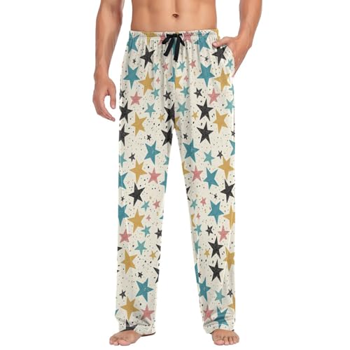 Vdsrup Men's Pajama Pants Colored Stars Pajama Pants for Men PJs Bottoms Drawstring Pockets Sleep Lounge Pants S3