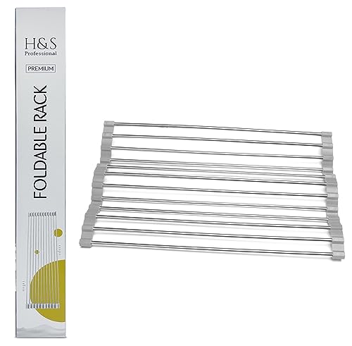 H&S Professional Roll-Up Stainless Steel with Silicone Drain Rack: Efficient Kitchen Organization