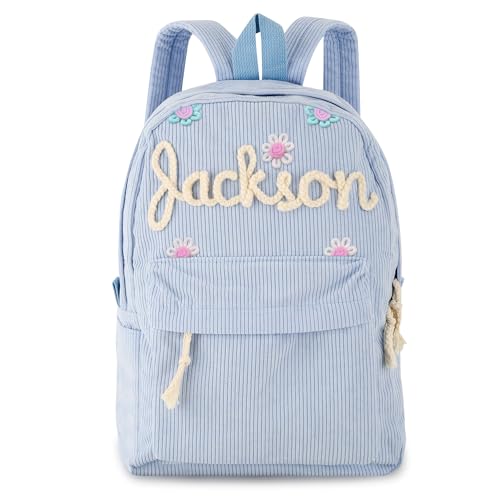 Pekdi Personalized Corduroy Backpack Custom Embroidered Name Aesthetic 15in Large College Cream Backpack Laptop Bag Book Bag Lightweight Daypack Casual Travel Bag for Men Women