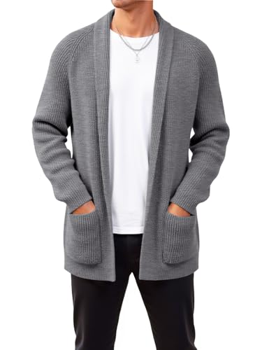 Image of Runcati Mens Shawl Collar Long Cardigan Casual Knit Open Front Sweater Fall Winter Thermal Cardigan Sweater