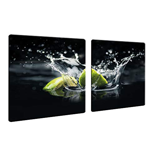 Herdabdeckplatte Abdeckung Ceranfeld Abdeckplatte Schneidebrett 2-Teilig 80x52 Lemon Grün Spritzschutz Glasplatte Ceranfeldabdeckung Schutz Herdschutz Sicherheitsglas Glasschneidebrett 2x40x52