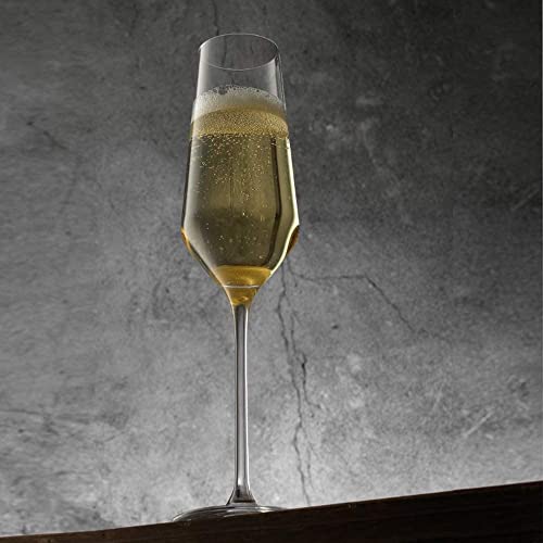 Image of Champagne Flute Glass, Wine Glass, Clear, 250 ml, Long Steam Lead Free Champagne Glasses Set of 6 (Long Wine Glass $.., 6)