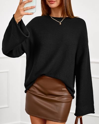 KIRUNDO Oversized Sweaters for Women Ribbed Knit Chunky Long Sleeve Tunic Sweater Pullover Tops Fall Winter Clothing(Black, X-Large) — view 5