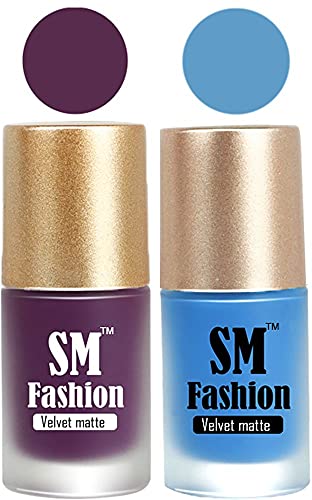 Image of Nail Polishes, Purple-Navy Blue Velvet Matte Nail Paint Combo Set of 2 Pcs 7ml each