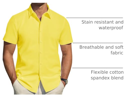 Image of J.VER Men's Short Sleeve Dress Shirts Stretch Stain Shield Casual Button Down Shirts Solid Formal Shirt