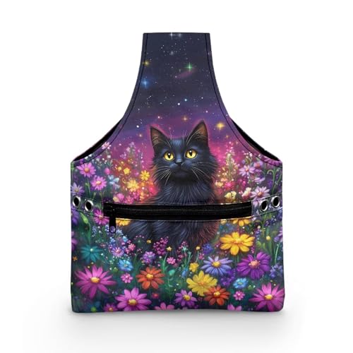 Image of ZUXONGSYBlack Cat Yarn Bags for Knitting Floral Yarn Storage Organizer for Crochet Portable Knitting Project Bag
