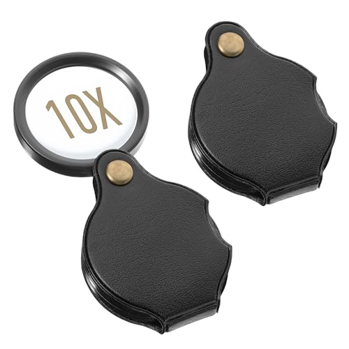 AOZUO Lot de 2 mini loupes 10x - Loupe de poche en verre - Portable pliable - Lecture livres journaux cartes bijoux réparation