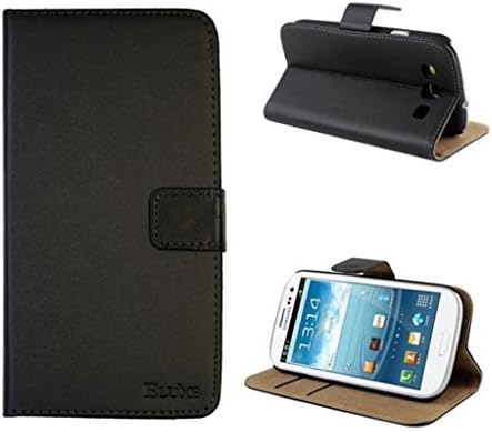 Samasung S3 i9300 Premium Leather Flip Folio Black Leather Wallet Stand Case with card slots and side pocket ELUXE® (Samsung Galaxy S3)