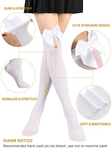 SATINIOR Satin Bow Stockings Women Opaque Thigh High Stockings Over Knee Long Stockings3